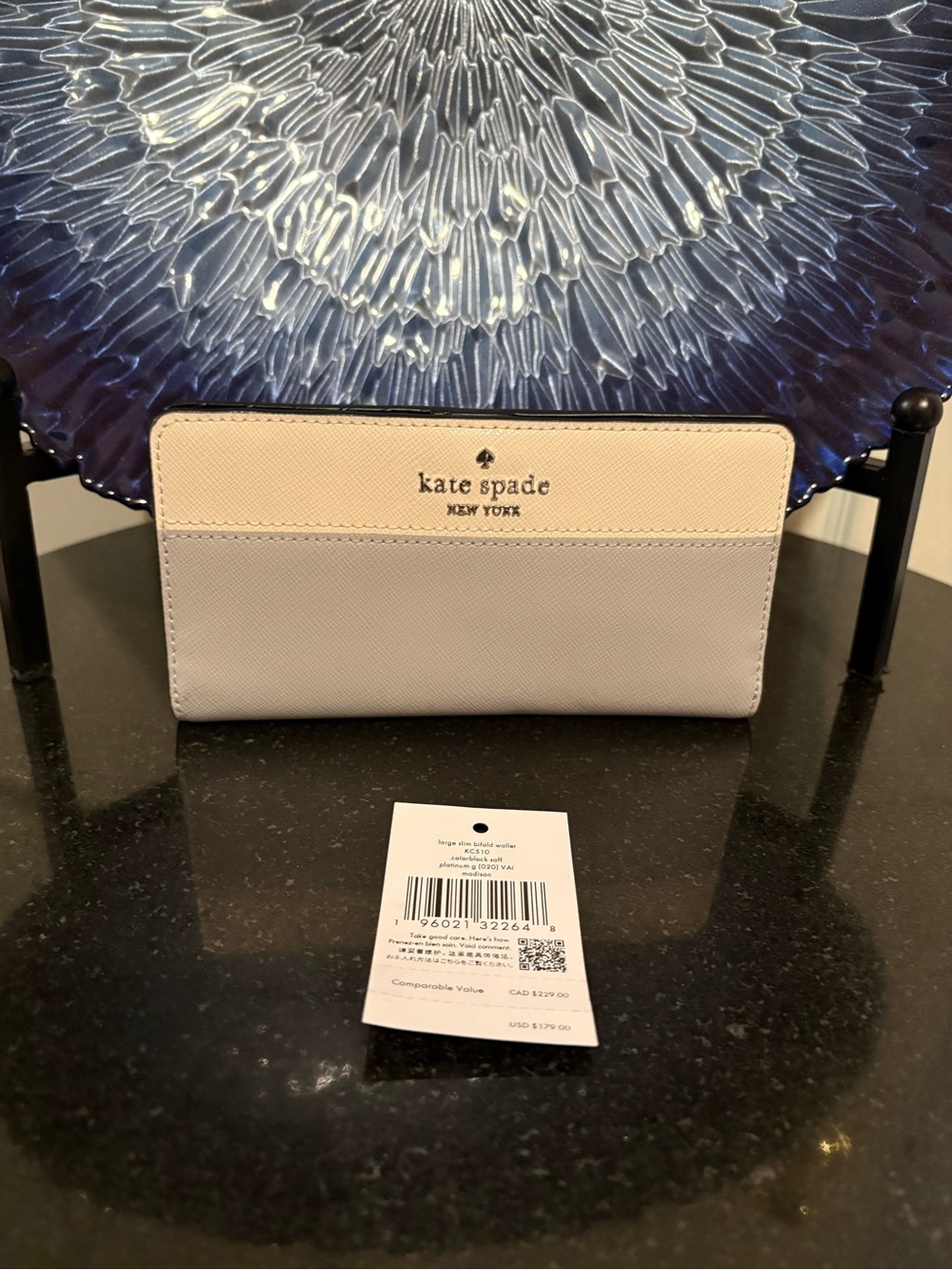 Kate Spade NWT Colorblock Gray White & Black Long Slim Bifold Wallet